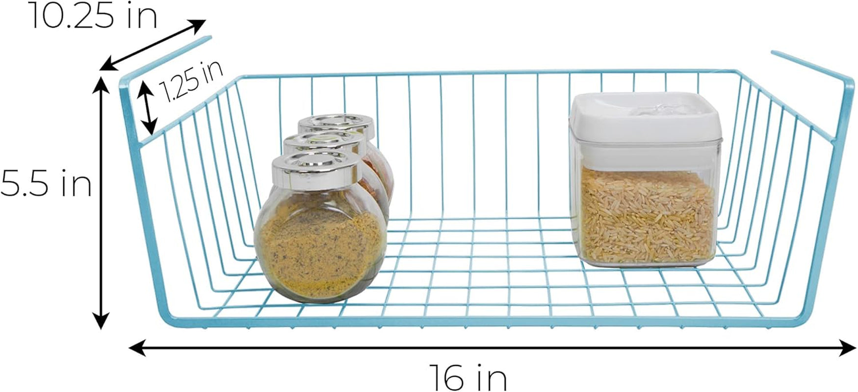 Undershelf Storage Basket - Snug Fit Arms - Steel Metal Frame - Rust Resistant Finish - Cabinet, Pantry, and Shelf Organization - 16 X 5.5 Inch - Light Blue