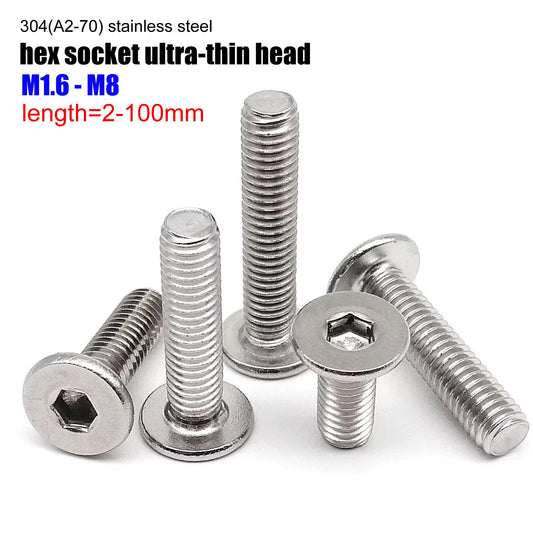 CM M1.6 M2 M2.5 M3 M4 M5 M6 M8 304 A2-70 Stainless Steel Hex Hexagon Socket Ultra Thin Flat Wafer Allen Head Bolt Screw