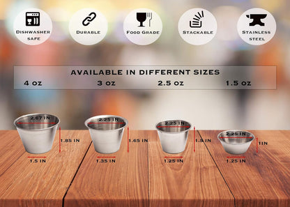 4 Oz Ramekin Stainless Steel Condiment Dipping Sauce Cups Au Jus Commercial Grade (12, 4 Oz)