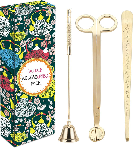 3 in 1 Candle Accessory Set - Candle Wick Trimmer, Candle Wick Cutter, Candle Snuffer Extinguisher, Candle Wick Dipper with Gift Package for Candle Lovers (Champagne Gold)