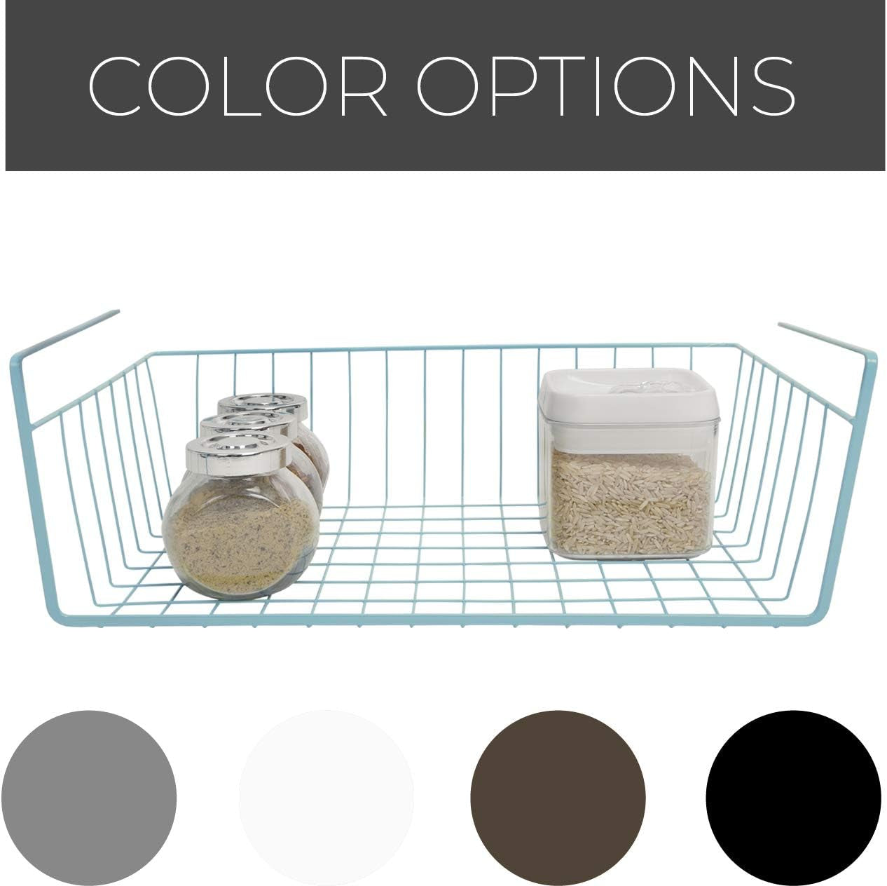 Undershelf Storage Basket - Snug Fit Arms - Steel Metal Frame - Rust Resistant Finish - Cabinet, Pantry, and Shelf Organization - 16 X 5.5 Inch - Light Blue