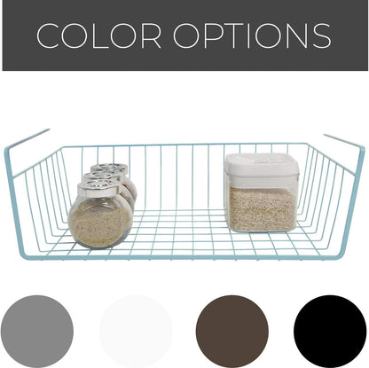 Undershelf Storage Basket - Snug Fit Arms - Steel Metal Frame - Rust Resistant Finish - Cabinet, Pantry, and Shelf Organization - 16 X 5.5 Inch - Light Blue