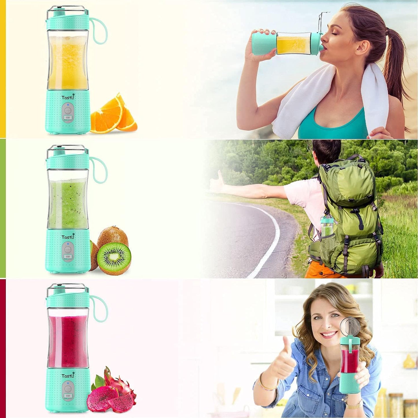 Personal Blender, Portable Travel Mini Ice Mixer Electric Smoothie Blender Juicer Cup Maker, with 13 Oz Bottles, 6 Blades and USB 4000Mah Strong Power for Shakes and Smoothies (Sky Blue)